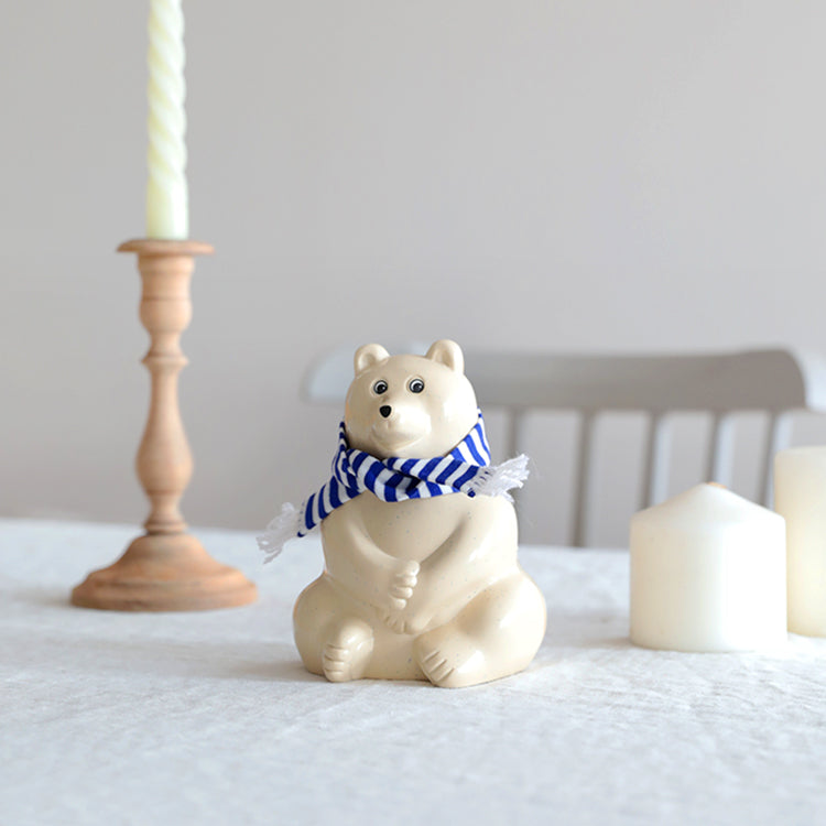 限定ブルーボーダーマフラー付 白くま貯金箱 polar bear bank