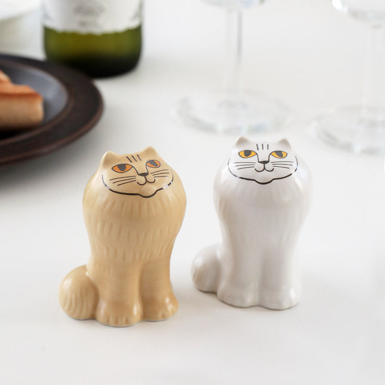 リサ・ラーソン 月のメの猫ソルト&ペッパー 白・茶2個セット