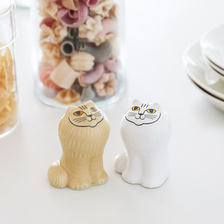 リサ・ラーソン 月のメの猫ソルト&ペッパー 白・茶2個セット