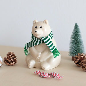 限定緑ボーダーマフラー付 白くま貯金箱 PolarBearMoneybox